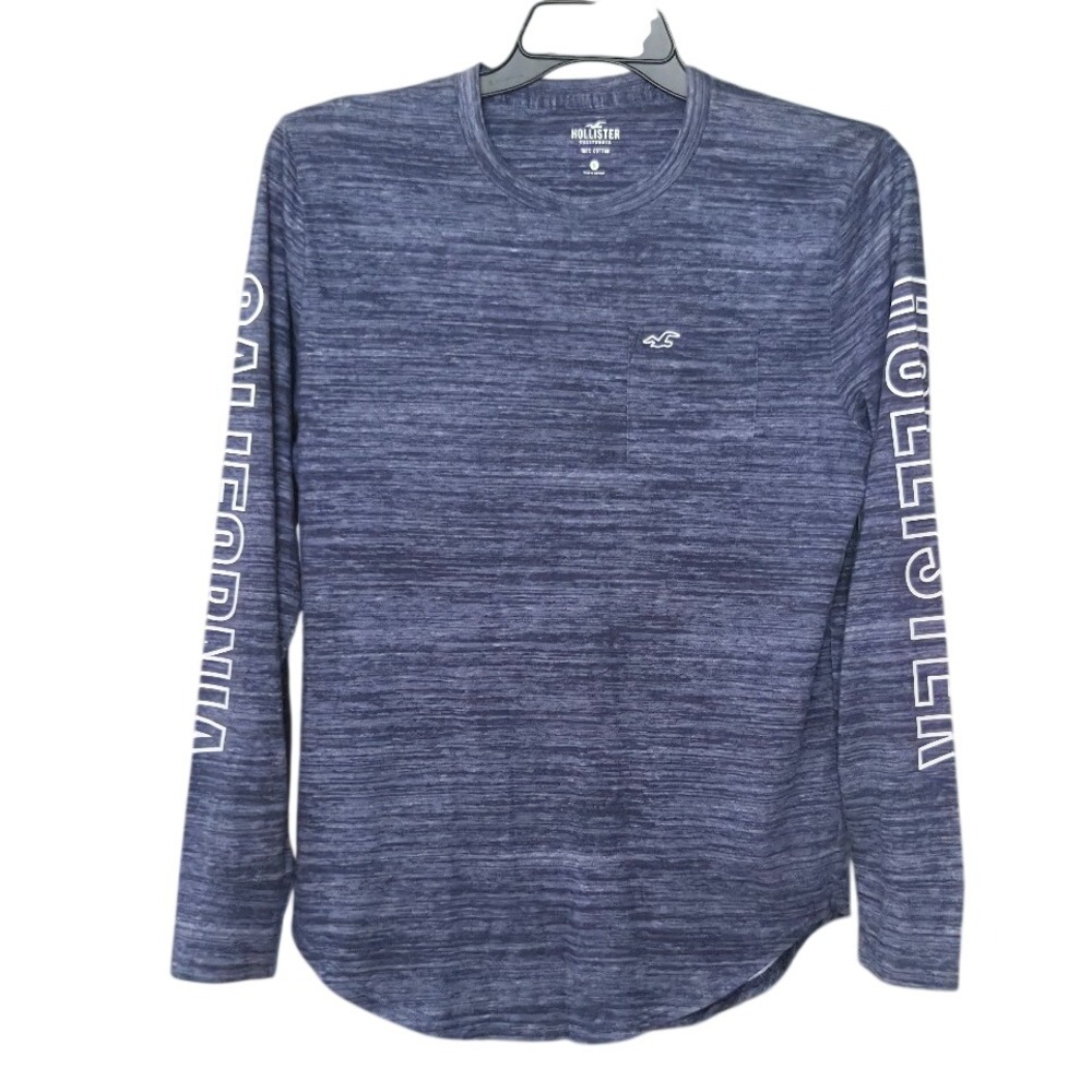Hollister Mens Blue Space Dye Sleeve Logo Pocket T-Shirt California Graphic S